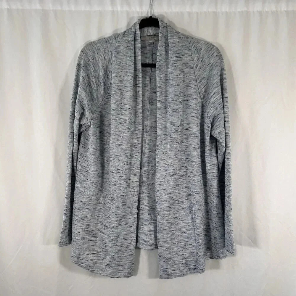 LOFT Cardigan Women's Medium Blue Grey Knit Open Front Long Sleeve Lightweight